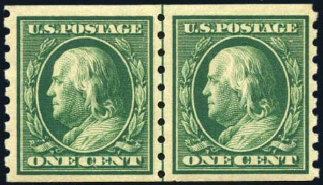 Values of US Stamps Scott # 392: 1c 1910 Franklin Coil. Harmer-Schau Auction Galleries, Feb 2010, Sale 84, Lot 1562