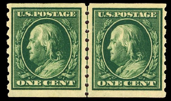 Costs of US Stamps Scott Catalog 392 - 1910 1c Franklin Coil. Daniel Kelleher Auctions, Dec 2012, Sale 633, Lot 672