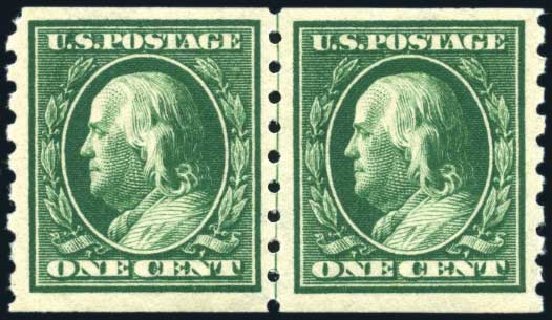Prices of US Stamps Scott 392: 1c 1910 Franklin Coil. Harmer-Schau Auction Galleries, Apr 2009, Sale 81, Lot 593