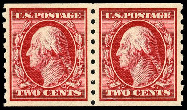 US Stamps Value Scott 393 - 1910 2c Washington Coil. Matthew Bennett International, Apr 2008, Sale 326, Lot 365