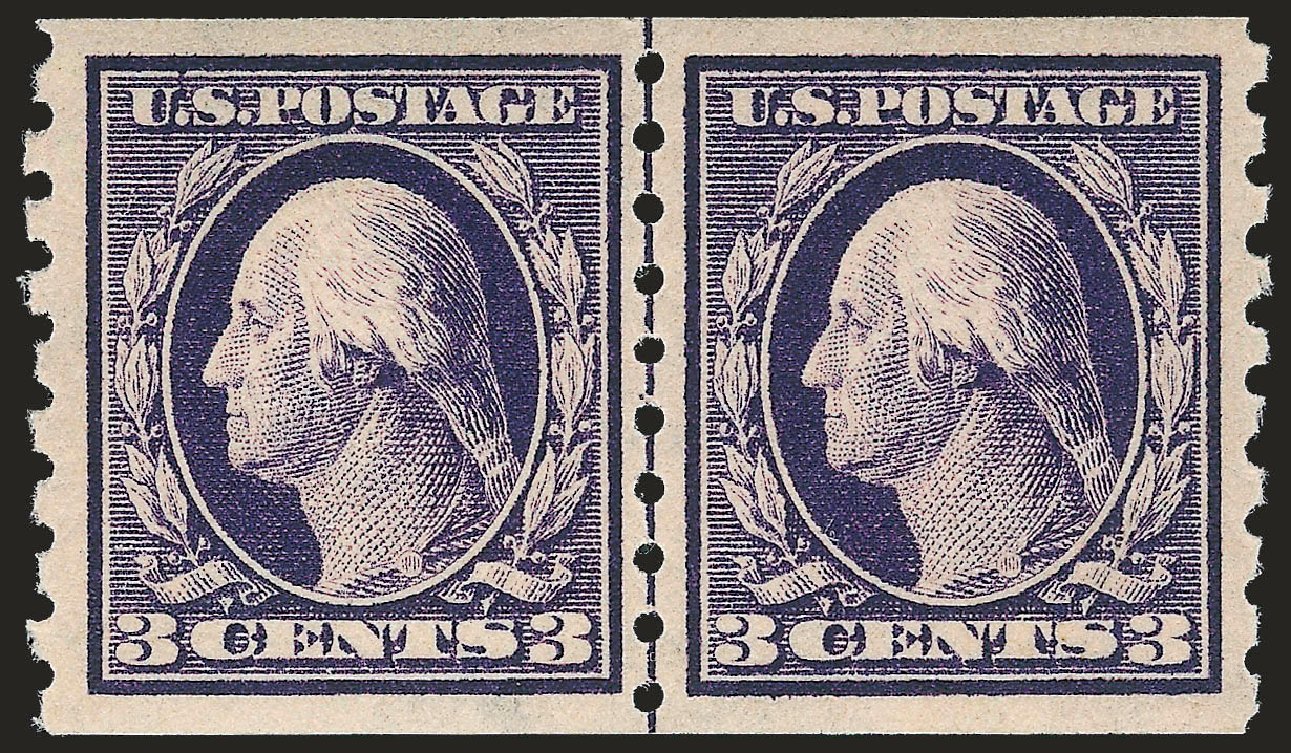 Values of US Stamps Scott Catalogue #394 - 3c 1911 Washington Coil. Robert Siegel Auction Galleries, Dec 2009, Sale 982, Lot 5777