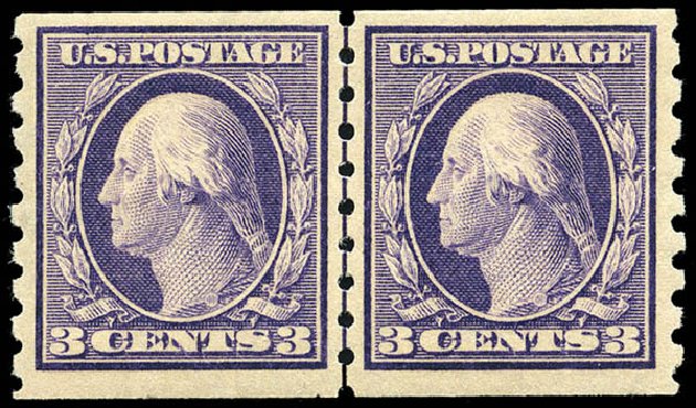 US Stamps Prices Scott Cat. #394 - 1911 3c Washington Coil. Matthew Bennett International, May 2014, Sale 350, Lot 544