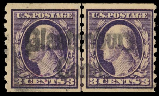 US Stamps Value Scott 394 - 1911 3c Washington Coil. Daniel Kelleher Auctions, Oct 2012, Sale 632, Lot 1314