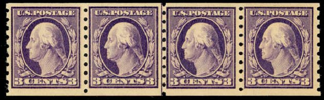 Values of US Stamps Scott Cat. 394 - 1911 3c Washington Coil. Daniel Kelleher Auctions, May 2014, Sale 652, Lot 594