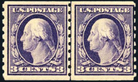 Values of US Stamps Scott Catalogue # 394: 3c 1911 Washington Coil. Harmer-Schau Auction Galleries, Feb 2010, Sale 84, Lot 1565