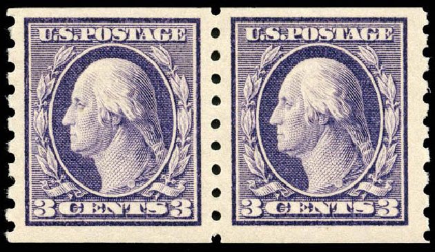 US Stamps Value Scott Catalogue 394: 1911 3c Washington Coil. Matthew Bennett International, Apr 2008, Sale 326, Lot 366