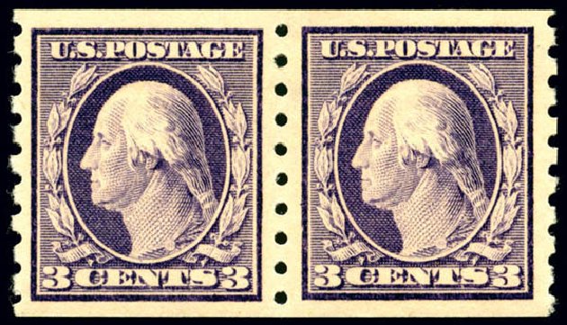 US Stamps Value Scott Catalogue # 394 - 3c 1911 Washington Coil. Matthew Bennett International, Jun 2008, Sale 328, Lot 916
