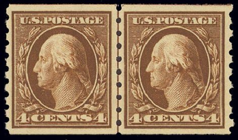 US Stamp Price Scott #395 - 1912 4c Washington Coil. Daniel Kelleher Auctions, Feb 2013, Sale 634, Lot 257