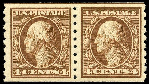 Values of US Stamp Scott Catalog # 395: 4c 1912 Washington Coil. Matthew Bennett International, Apr 2008, Sale 326, Lot 368