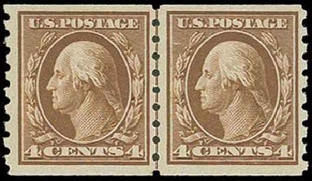 Value of US Stamps Scott 395: 1912 4c Washington Coil. H.R. Harmer, Nov 2013, Sale 3004, Lot 1248