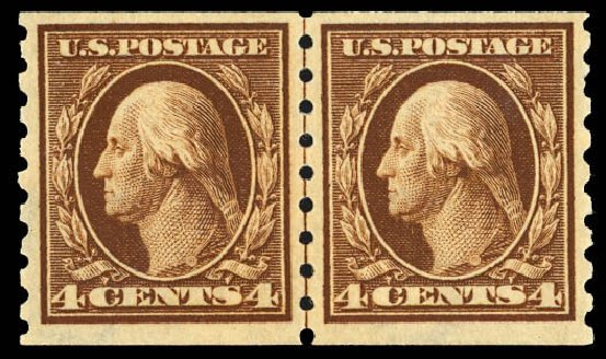 US Stamps Price Scott Catalogue #395: 1912 4c Washington Coil. Daniel Kelleher Auctions, Sep 2013, Sale 639, Lot 3498