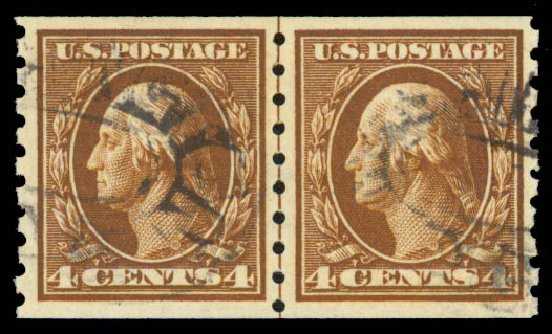 US Stamp Prices Scott #395: 1912 4c Washington Coil. Daniel Kelleher Auctions, May 2014, Sale 652, Lot 598