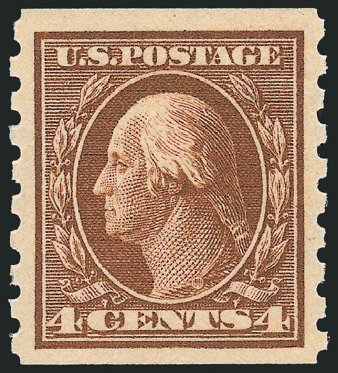 US Stamps Values Scott Catalogue # 395: 4c 1912 Washington Coil. Robert Siegel Auction Galleries, Sep 2009, Sale 968B, Lot 509