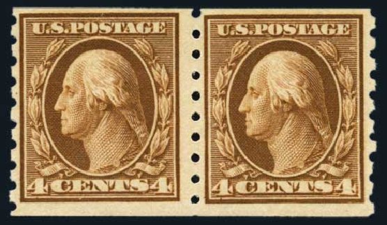 US Stamp Value Scott # 395: 1912 4c Washington Coil. Harmer-Schau Auction Galleries, Aug 2014, Sale 102, Lot 2000