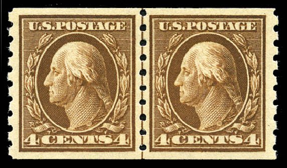 US Stamps Price Scott 395 - 4c 1912 Washington Coil. Matthew Bennett International, Feb 2012, Sale 340, Lot 441