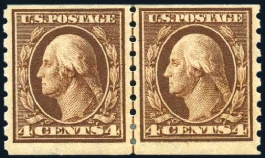 US Stamp Values Scott Cat. # 395: 1912 4c Washington Coil. Harmer-Schau Auction Galleries, Jun 2008, Sale 78, Lot 1551