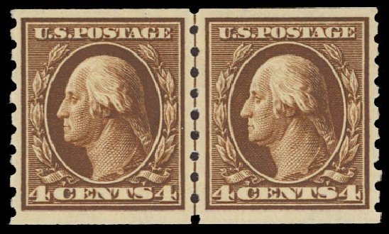 US Stamps Price Scott Catalog # 395: 4c 1912 Washington Coil. Daniel Kelleher Auctions, Jan 2012, Sale 628, Lot 471