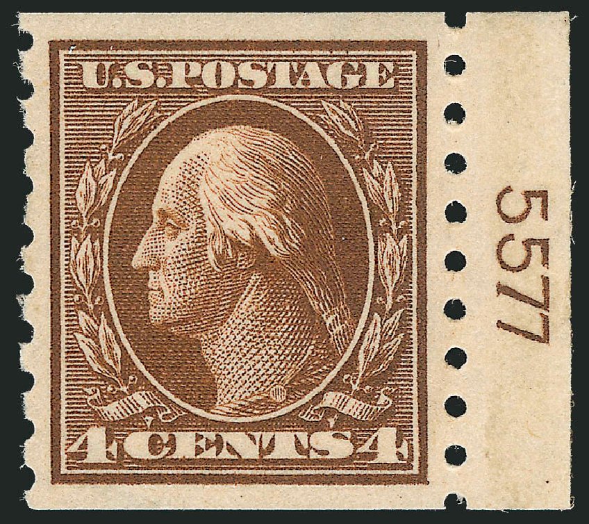 Value of US Stamps Scott Catalog 395 - 1912 4c Washington Coil. Robert Siegel Auction Galleries, Dec 2012, Sale 1037, Lot 2031