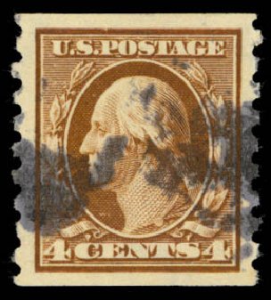Cost of US Stamps Scott Catalog #395 - 4c 1912 Washington Coil. Daniel Kelleher Auctions, Dec 2014, Sale 661, Lot 324