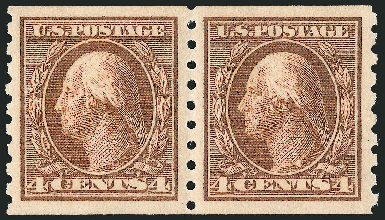 Values of US Stamp Scott Cat. # 395 - 1912 4c Washington Coil. Robert Siegel Auction Galleries, Dec 2013, Sale 1062, Lot 582
