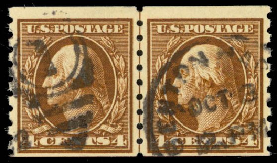 US Stamp Values Scott Catalogue #395 - 4c 1912 Washington Coil. Daniel Kelleher Auctions, Sep 2013, Sale 639, Lot 1143