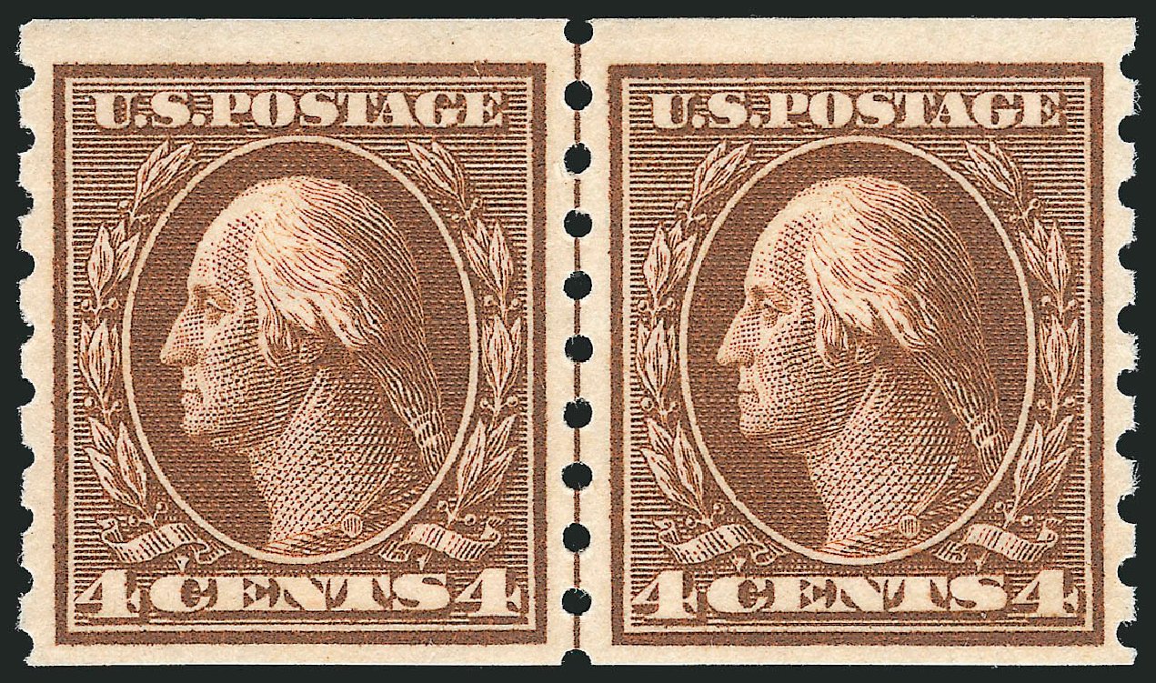 US Stamp Values Scott #395 - 1912 4c Washington Coil. Robert Siegel Auction Galleries, Jul 2013, Sale 1050, Lot 523
