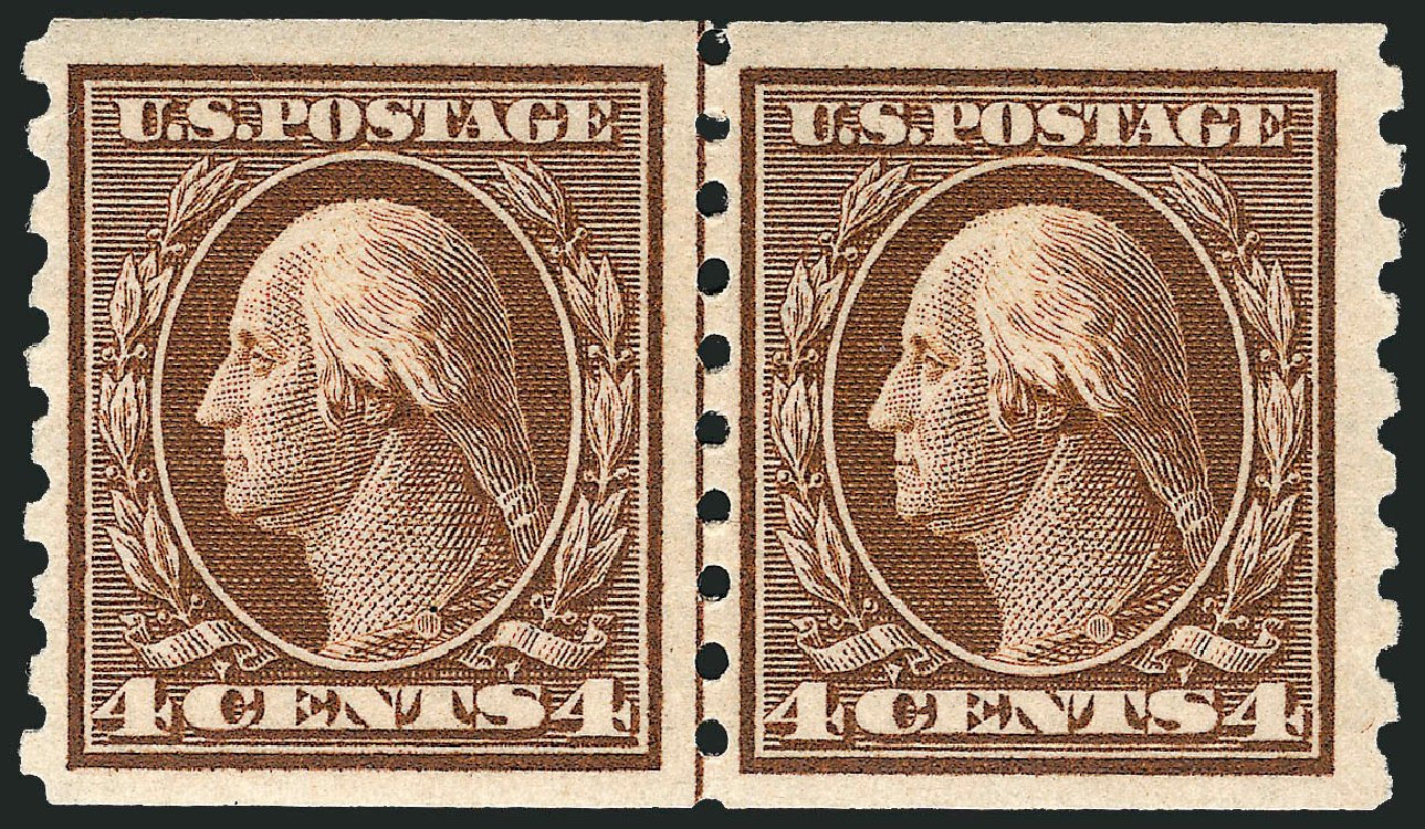 Value of US Stamps Scott Catalog # 395 - 1912 4c Washington Coil. Robert Siegel Auction Galleries, Oct 2008, Sale 963, Lot 973