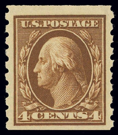US Stamp Prices Scott Cat. #395 - 1912 4c Washington Coil. Daniel Kelleher Auctions, Feb 2013, Sale 634, Lot 256
