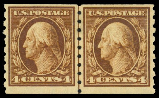 Cost of US Stamps Scott Cat. #395 - 1912 4c Washington Coil. Daniel Kelleher Auctions, Mar 2014, Sale 648, Lot 2156