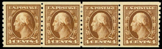 US Stamp Value Scott Catalogue #395: 1912 4c Washington Coil. Daniel Kelleher Auctions, May 2014, Sale 652, Lot 596
