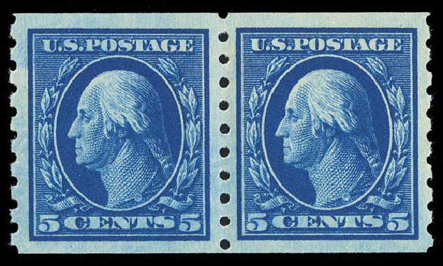 Values of US Stamps Scott Catalog #396: 5c 1913 Washington Coil. Matthew Bennett International, Sep 2012, Sale 346, Lot 818