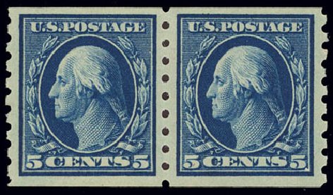 US Stamps Price Scott Catalog 396: 5c 1913 Washington Coil. Daniel Kelleher Auctions, Feb 2013, Sale 634, Lot 258