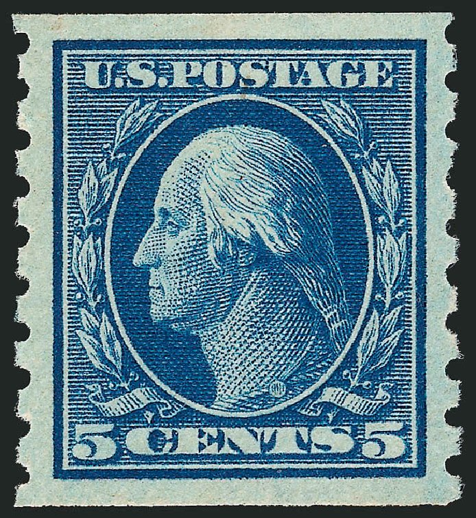 US Stamp Values Scott Catalog #396 - 1913 5c Washington Coil. Robert Siegel Auction Galleries, Sep 2008, Sale 962, Lot 2698