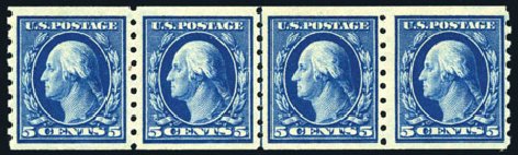 US Stamps Value Scott # 396: 1913 5c Washington Coil. Harmer-Schau Auction Galleries, Feb 2009, Sale 80, Lot 1309