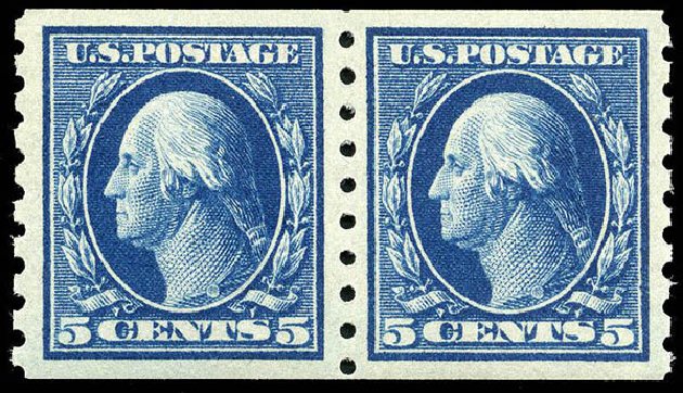 US Stamp Price Scott #396: 5c 1913 Washington Coil. Matthew Bennett International, Apr 2008, Sale 326, Lot 370