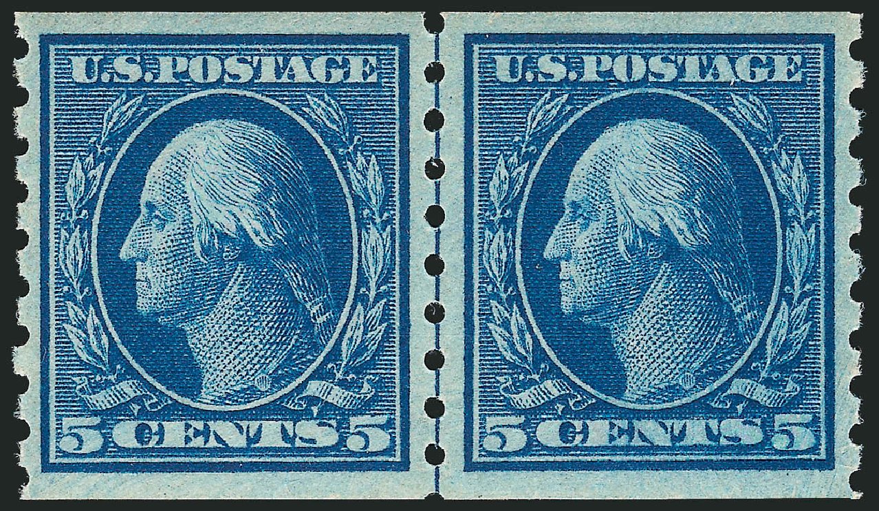 US Stamps Values Scott Catalog #396: 1913 5c Washington Coil. Robert Siegel Auction Galleries, Sep 2009, Sale 968B, Lot 510