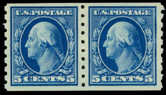 Values of US Stamps Scott Cat. # 396: 5c 1913 Washington Coil. Daniel Kelleher Auctions, Sep 2013, Sale 639, Lot 3501