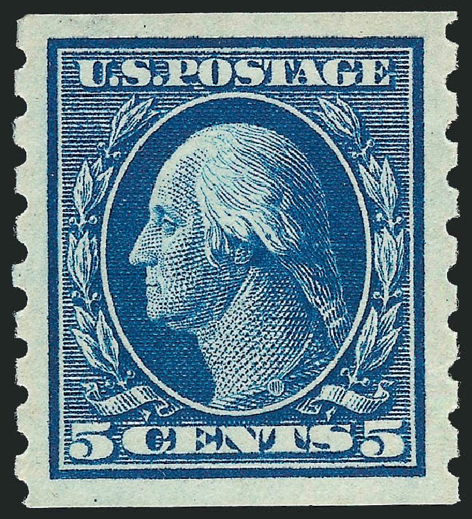 Value of US Stamps Scott Catalogue # 396 - 1913 5c Washington Coil. Robert Siegel Auction Galleries, Sep 2009, Sale 968B, Lot 512