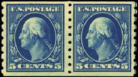 Values of US Stamp Scott Catalog 396: 5c 1913 Washington Coil. Harmer-Schau Auction Galleries, Feb 2012, Sale 92, Lot 1133