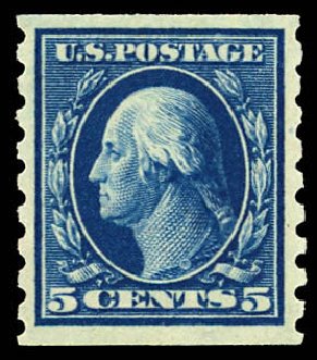 US Stamps Price Scott 396: 1913 5c Washington Coil. Daniel Kelleher Auctions, Dec 2012, Sale 633, Lot 683