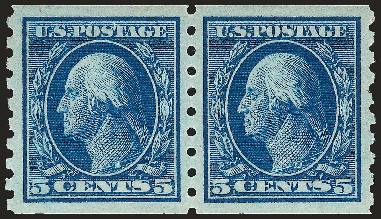 US Stamps Value Scott Catalog # 396: 1913 5c Washington Coil. Robert Siegel Auction Galleries, Apr 2010, Sale 984, Lot 846