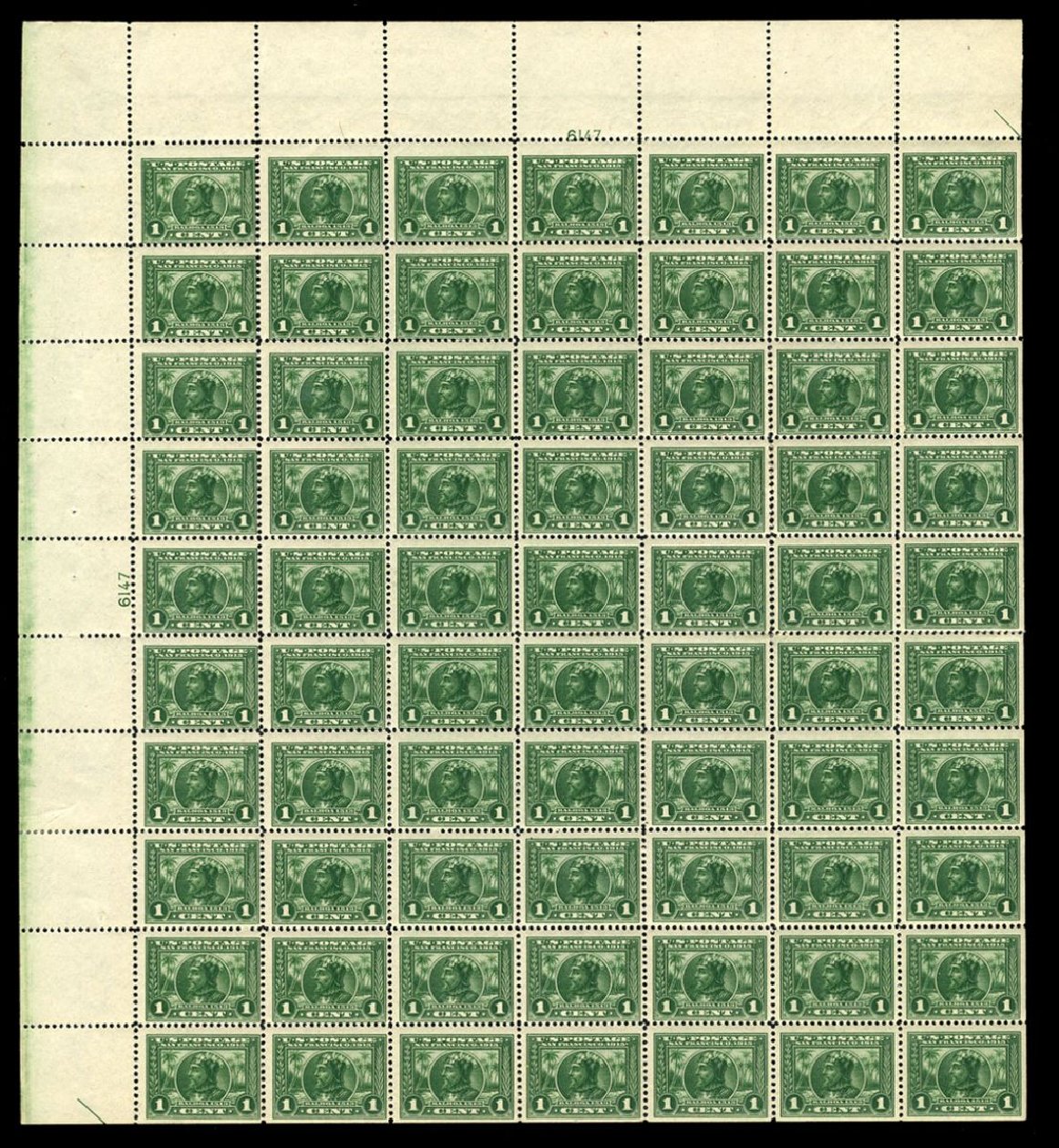 US Stamp Values Scott Catalogue # 397 - 1913 1c Panama-Pacific Exposition. Cherrystone Auctions, Jan 2008, Sale 200801, Lot 1211
