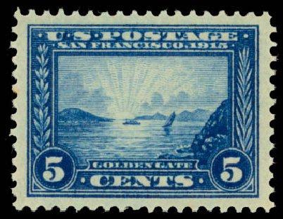 Values of US Stamps Scott Catalogue #399 - 5c 1913 Panama-Pacific Exposition. Daniel Kelleher Auctions, Oct 2014, Sale 660, Lot 2359