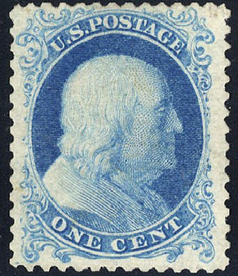 US Stamps Values Scott Cat. #40 - 1875 1c Franklin Reprint. Cherrystone Auctions, May 2008, Sale 200805, Lot 97