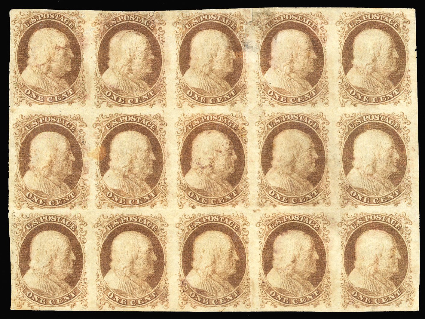 US Stamp Value Scott #40: 1c 1875 Franklin Reprint. Cherrystone Auctions, Jan 2015, Sale 201501, Lot 109
