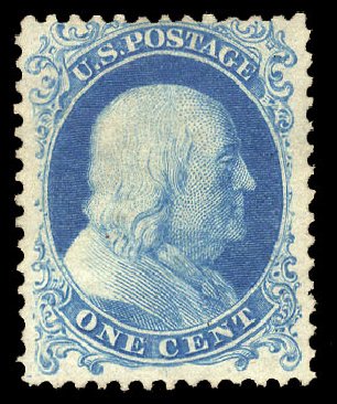 US Stamps Value Scott Catalogue 40: 1875 1c Franklin Reprint. Cherrystone Auctions, Apr 2009, Sale 200904, Lot 10