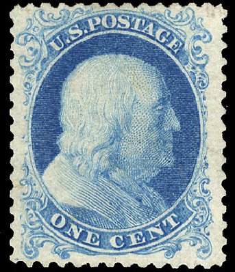 US Stamp Value Scott # 40 - 1c 1875 Franklin Reprint. Cherrystone Auctions, Apr 2010, Sale 201004, Lot 91
