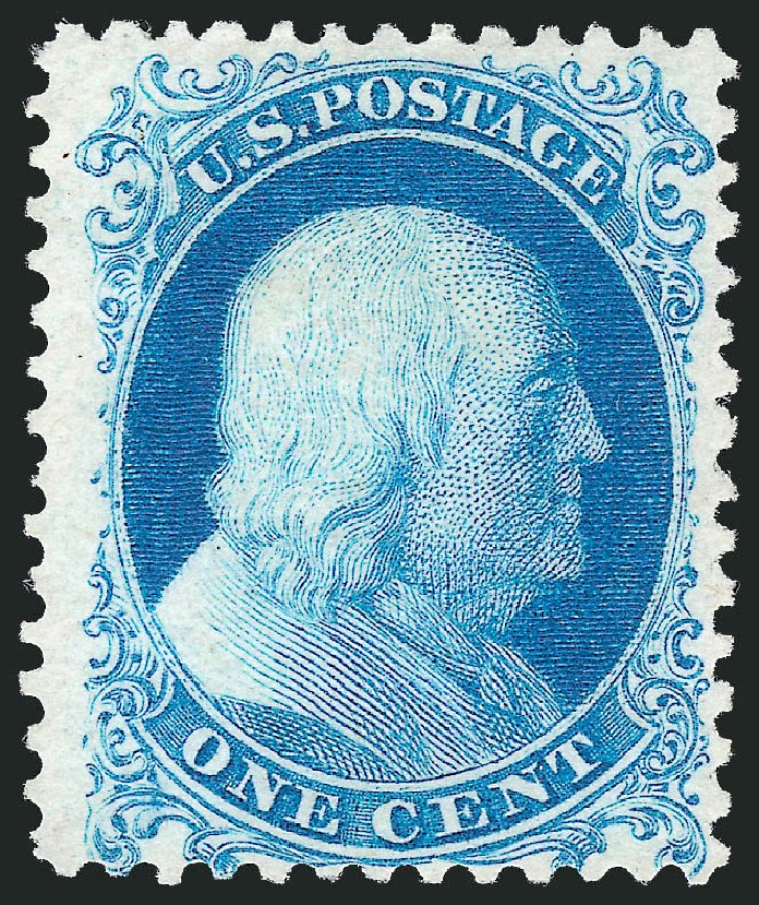 US Stamps Values Scott # 40: 1875 1c Franklin Reprint. Robert Siegel Auction Galleries, Oct 2010, Sale 997, Lot 5296