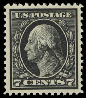 US Stamps Values Scott # 407 - 1914 7c Washington Perf 12. Daniel Kelleher Auctions, Oct 2012, Sale 632, Lot 1329