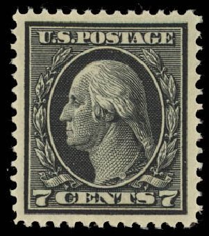 US Stamps Prices Scott Catalogue 407: 1914 7c Washington Perf 12. Daniel Kelleher Auctions, Oct 2012, Sale 632, Lot 1330
